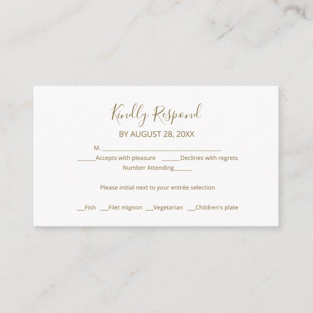 Simple Chic Gold Script Wedding RSVP Enclosure Car Card (Front)