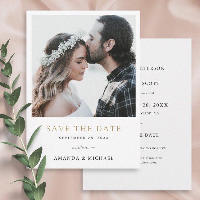 Simple Chic Gold Text Photo  Save The Date (Creator Uploaded)