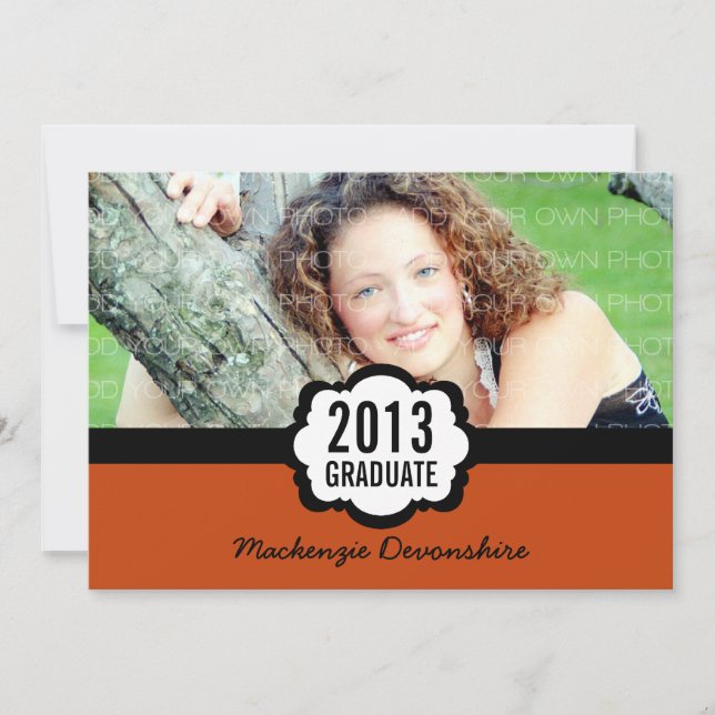 Simple Chic Graduation Invitation, Orange Invitation (Front)