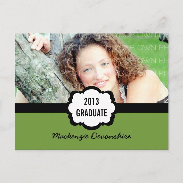 Simple Chic Graduation Party Postcard, Green Invitation Postcard (Front)