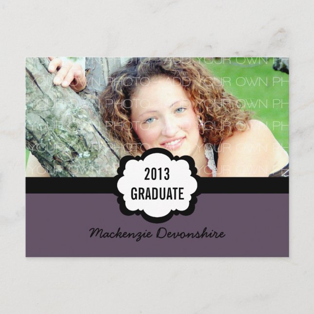 Simple Chic Graduation Party Postcard, Purple Invitation Postcard (Front)