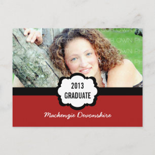 Simple Chic Graduation Party Postcard, Red Invitation Postcard