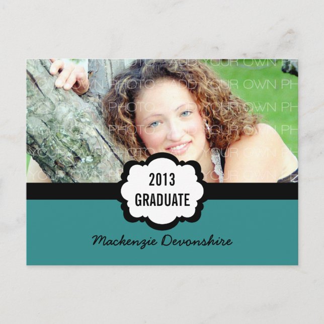 Simple Chic Graduation Party Postcard, Teal Invitation Postcard (Front)