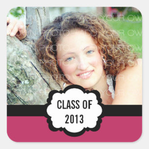 Simple Chic Graduation Stickers, Fuchsia Square Sticker