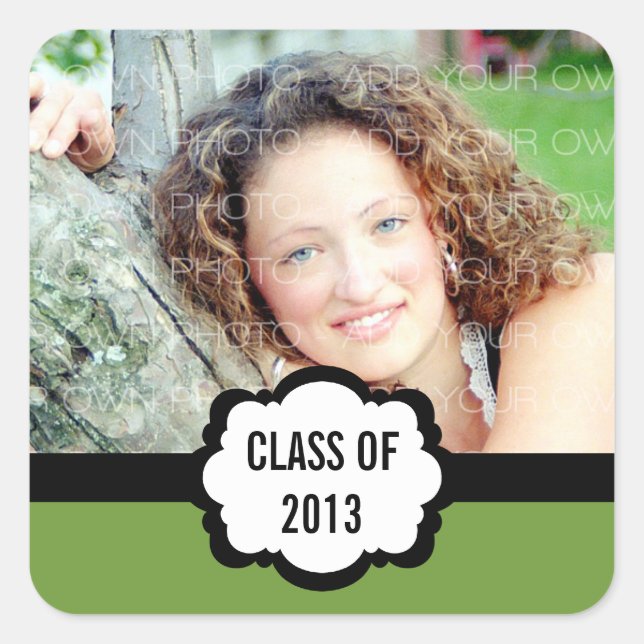 Simple Chic Graduation Stickers, Green Square Sticker (Front)