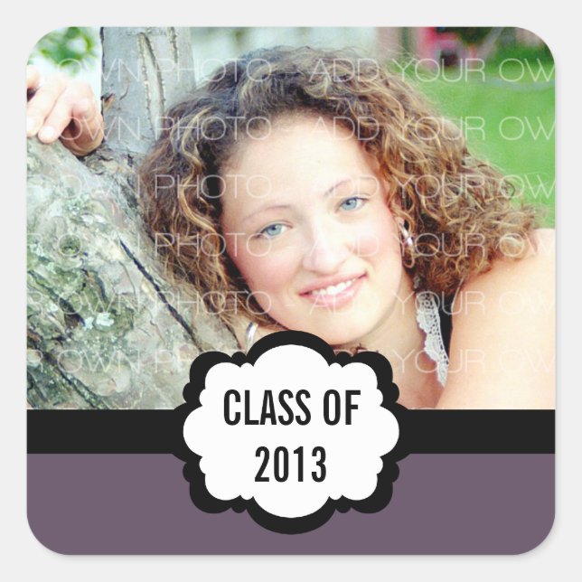 Simple Chic Graduation Stickers, Purple Square Sticker (Front)