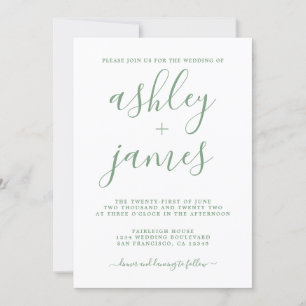 Simple Chic Green White Calligraphy Wedding Invitation