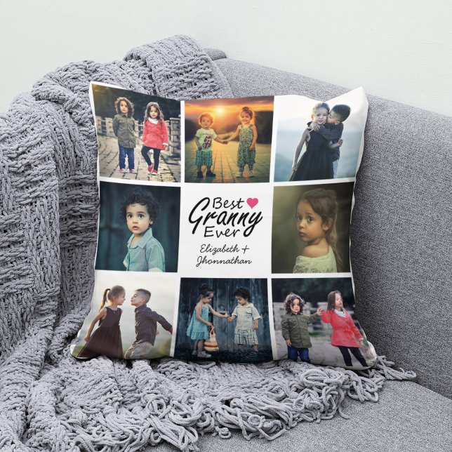 Simple Chic Heart Photo Collage Best Grandma ever Cushion (Creator Uploaded)