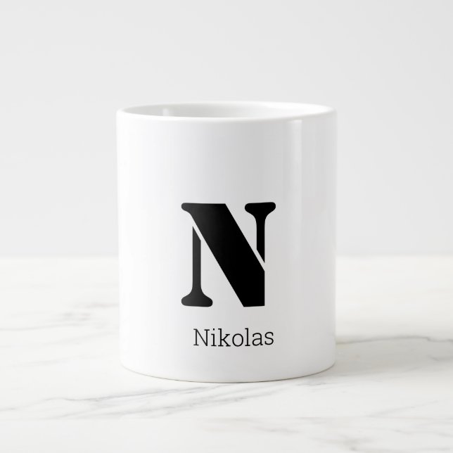 Simple Chic Initial Letter Monogram Black & White  Large Coffee Mug (Front)