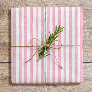 Simple Chic Linen Look Striped Pattern Pink White Wrapping Paper
