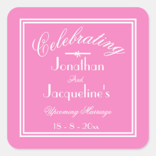 Simple Chic Lovely Pink Wedding, White Script Square Sticker