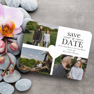Simple Chic Minimalist Classic 3 Photos Engagement Magnet