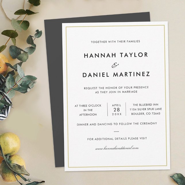 Simple Chic Minimalist Elegant Gold Accent Wedding Invitation (Creator Uploaded)
