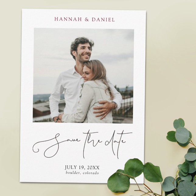 Simple Chic Minimalist Modern Script Photo Wedding Save The Date (Creator Uploaded)