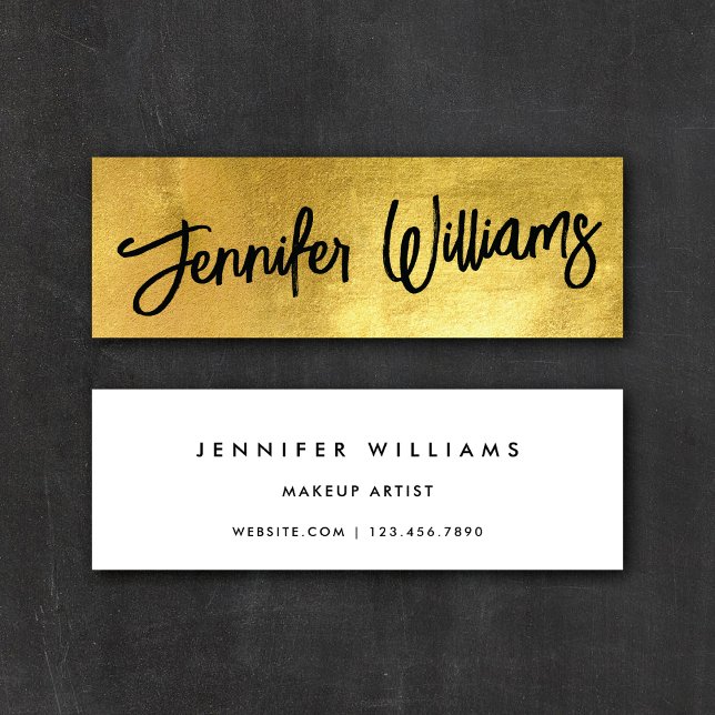 Simple Chic Minimalist Script Name Gold + Black Mini Business Card (Creator Uploaded)