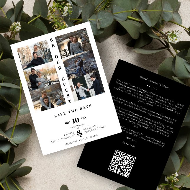 Simple Chic Modern 6 Multi Photos Black & White  Save The Date (Simple Chic Modern 6 Multi Photos Black & White Wedding Save the Date with Envelope. )