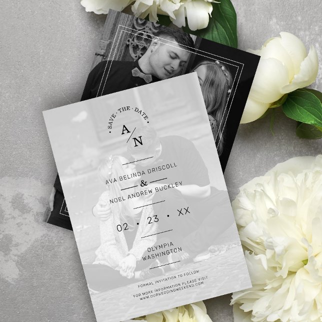 Simple Chic Modern Calligraphy 2 Photos Couple Save The Date (Creator Uploaded)