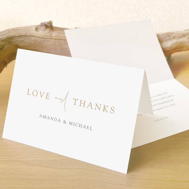 Simple Chic Modern Gold Love and Thanks Wedding Thank You Card (Creator Uploaded)