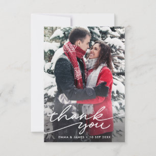 Simple Chic Modern Hand Lettering Wedding Photo Thank You Card