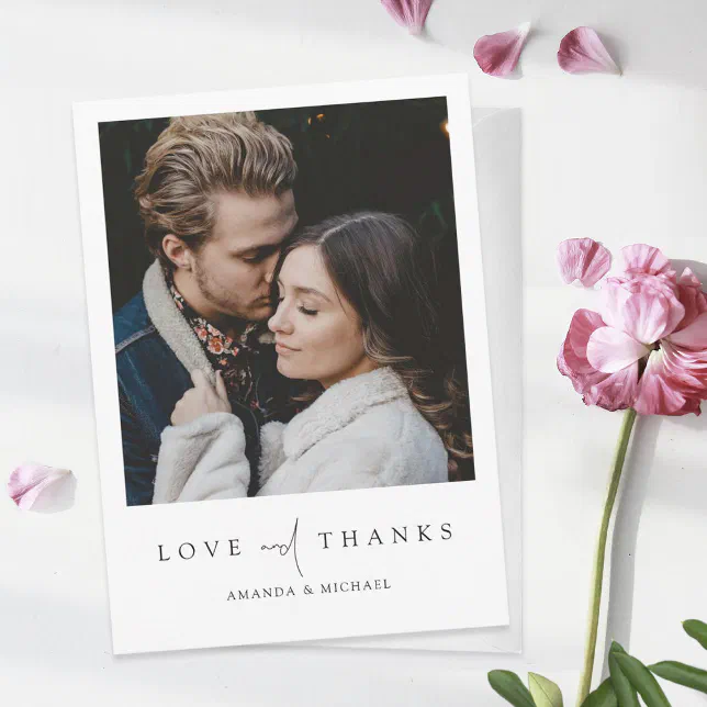 Simple Chic Modern Photo Love and Thanks Wedding Thank You Card | Zazzle