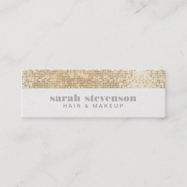 Simple, Chic & Modern Sparkly Gold FAUX Sequins Mini Business Card (Front)