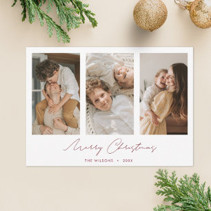 Simple Chic Multi Photo Collage Merry Christmas Holiday Card