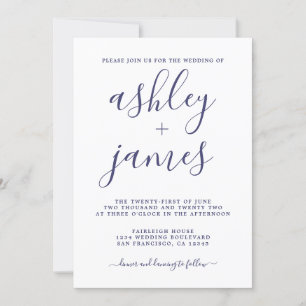 Simple Chic Navy Blue Calligraphy Wedding Invitation