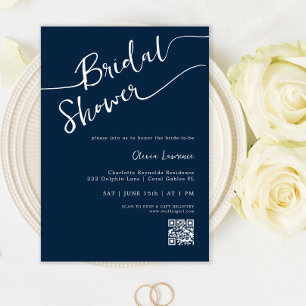 Simple Chic Navy Blue Script Bridal Shower Invitation