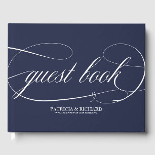 Simple Chic Navy Blue Wedding Guest Book