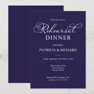 Simple Chic Navy Blue White Rehearsal Dinner Invitation