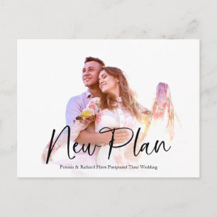 Simple Chic New Plan Wedding Postponed Postcard