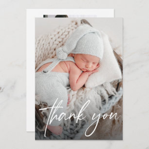 Simple Chic Newborn baby boy Family Photo Birth Thank You Card
