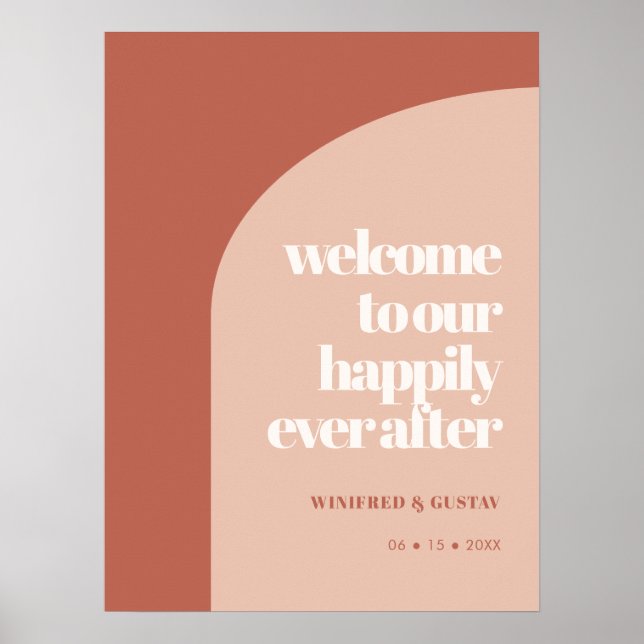 Simple chic peach arch Happily ever after Welcome Poster (Front)
