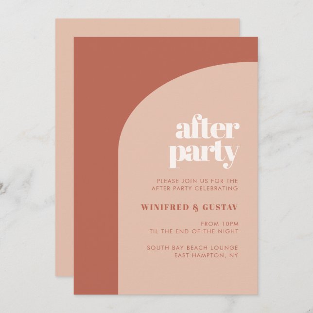 Simple chic peach terracotta arch After party Invitation (Front/Back)