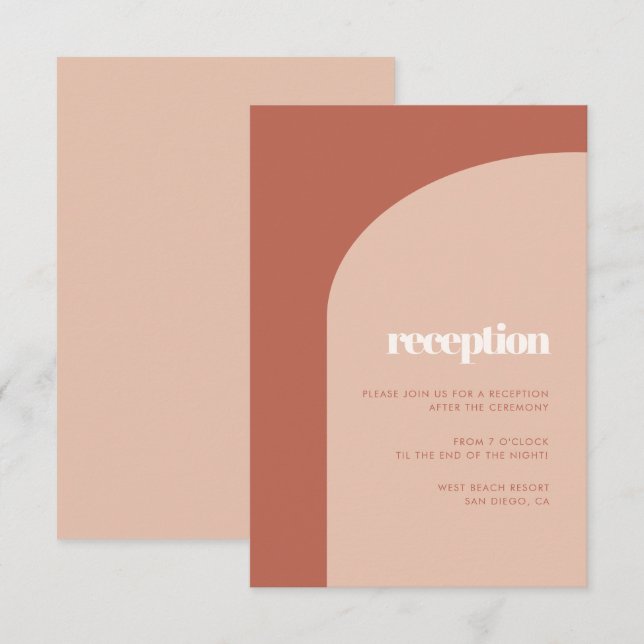 Simple chic peach terracotta arch reception invitation (Front/Back)