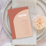 Simple chic peach terracotta arch wedding menu<br><div class="desc">Wedding menu. Minimalist yet striking: adopt this slightly retro elegant typographic design for your wedding stationery,  with a modern arch design and terracotta & burnt orange colours. Fully customisable text,  colours and backgrounds.</div>