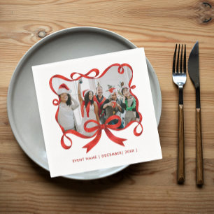 Simple Chic Photo Christmas Party Red Ribbon Bow Napkin