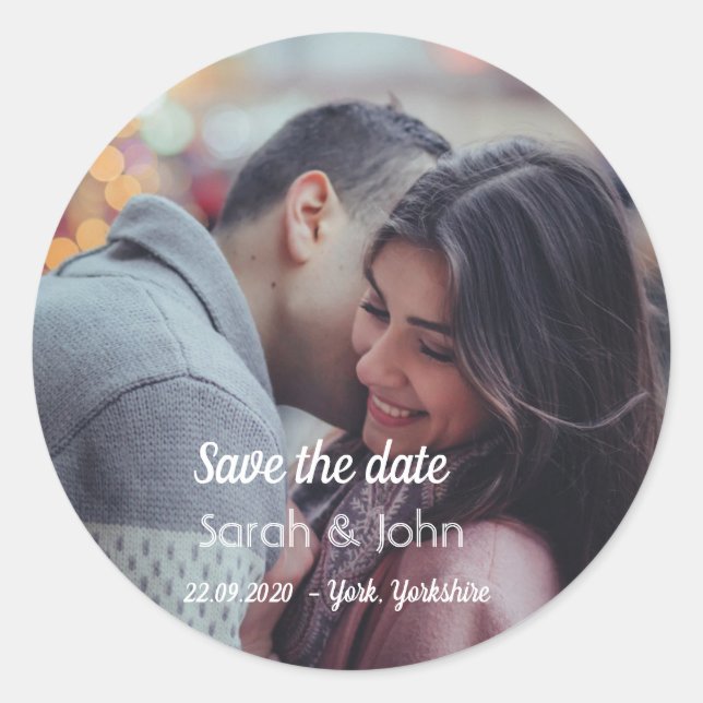 Simple Chic Photo Save the date Classic Sticker (Front)