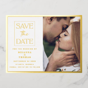 Simple Chic Photo Save the Date Wedding Gold Foil Invitation Postcard