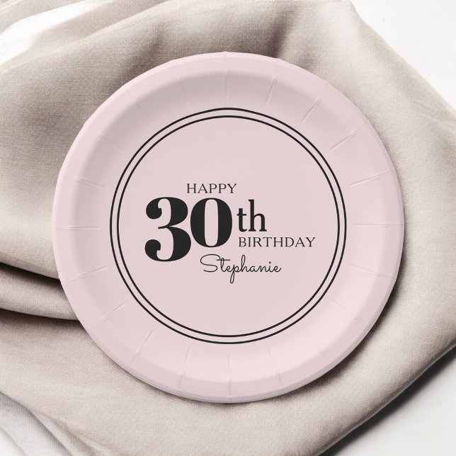 Simple Chic Pink 30th Birthday Party Paper Plate (Creator Uploaded)