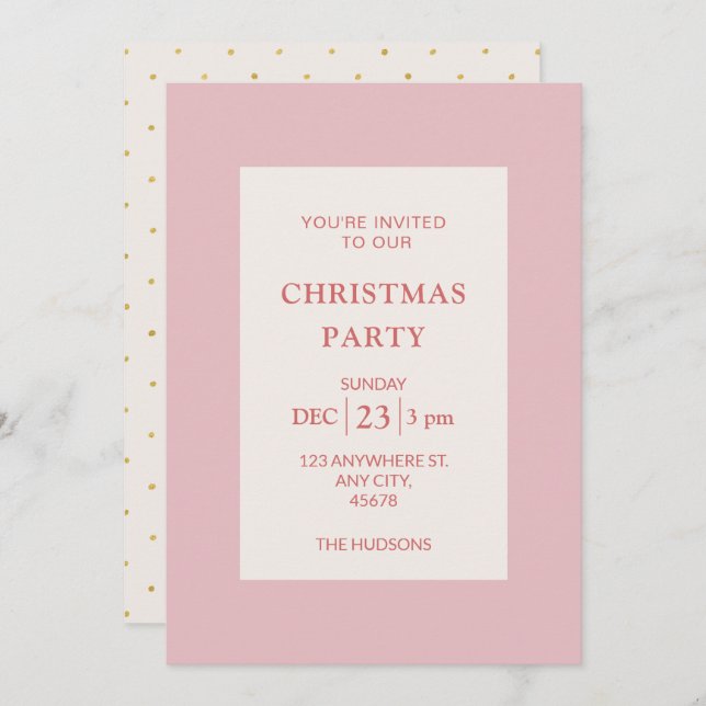 Simple Chic Pink Christmas Holiday Party Gold Dots (Front/Back)