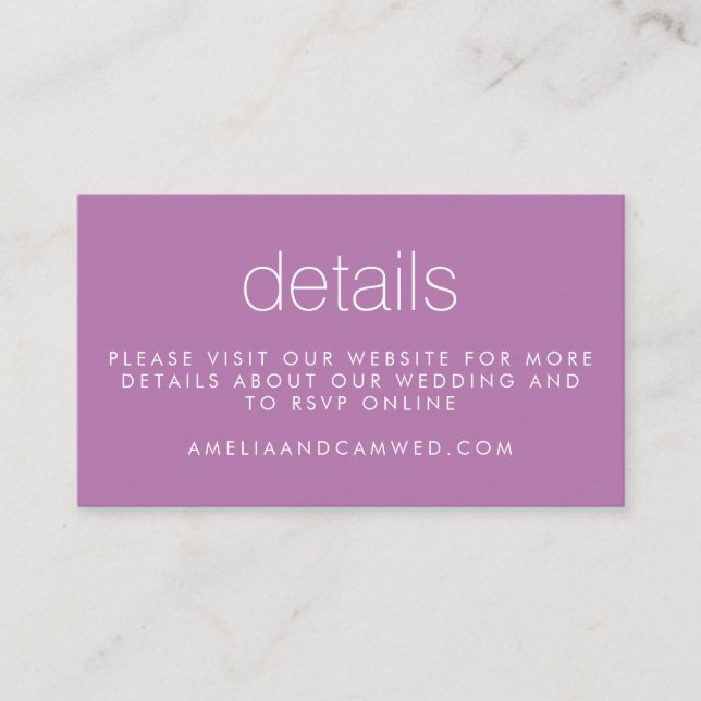 Simple Chic Purple Modern Wedding Website Details  Enclosure Card (Front)