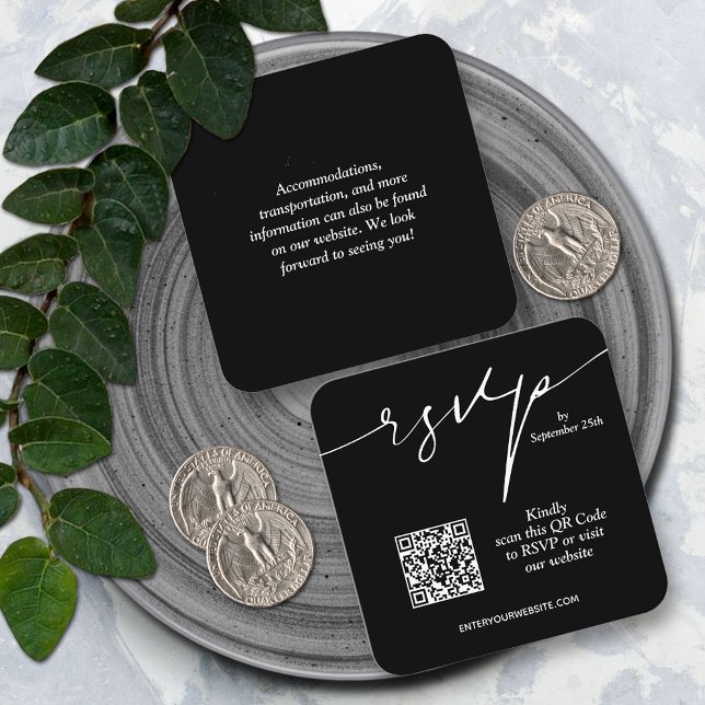 Simple Chic QR Code Wedding Enclosure Card (Simple QR code black wedding RSVP cards 2.5" x 2.5")