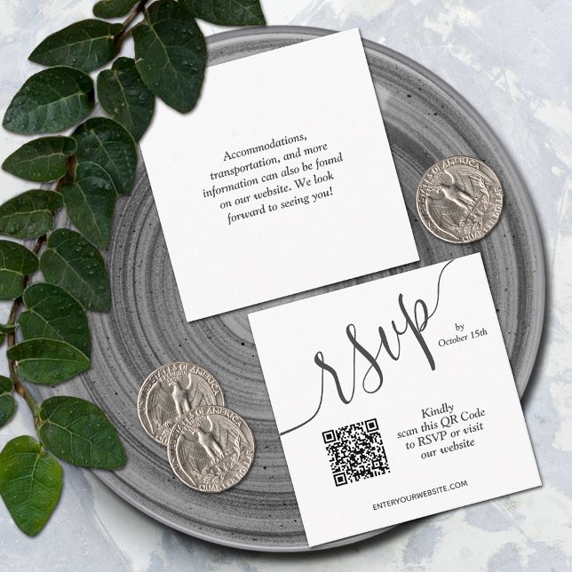 Simple Chic QR Code Wedding Enclosure Card (Small 2.5" x 2.5" QR code wedding RSVP cards)