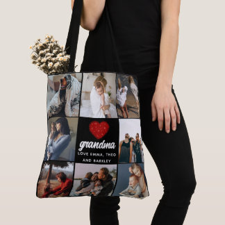 Simple Chic Red Heart 8 Photo Collage grandma Tote Bag