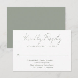 Simple Chic Sage Green Elegant Script Wedding RSVP Card