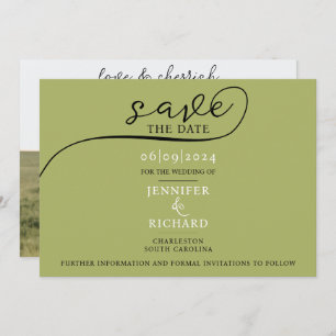 Simple Chic Sage Green Rustic Wedding Photo Save The Date
