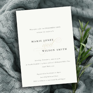 Simple Chic Script Black White Engagement Invite