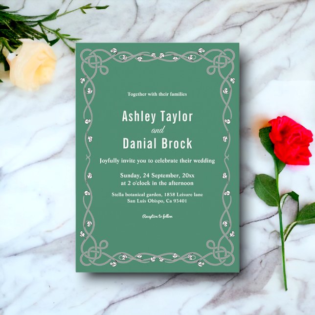 Simple Chic Script Green Modern Floral Wedding Invitation (Creator Uploaded)