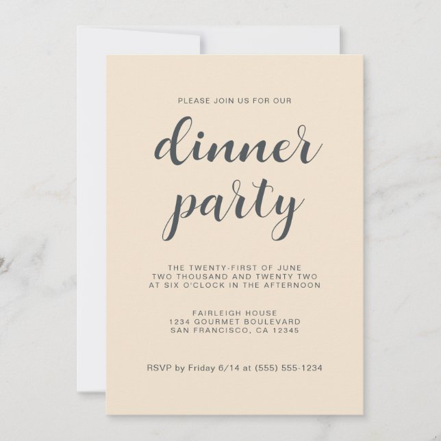 Simple Chic Script Ivory Dinner Party Invitation (Front)